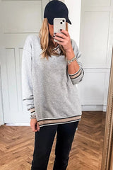 Parchment Varsity Contrast Trim V Neck Sweatshirt