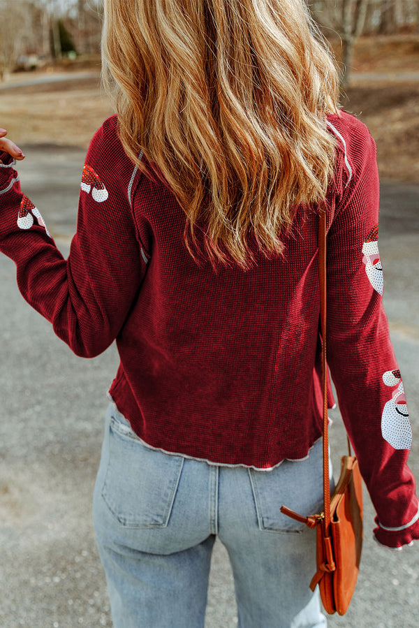 Red Sequin Santa Claus Graphic Patch Application Sweatshirt