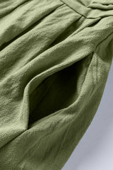 Jungle Green Square Neck Ruched Puff Sleeve Romper