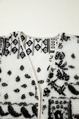 Beige Sherpa Paisley Print Pocketed Fashion Vest Jacket