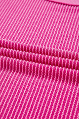 Strawberry Pink Twisted Ribbed Seamed Patchwork Long Sleeve Top