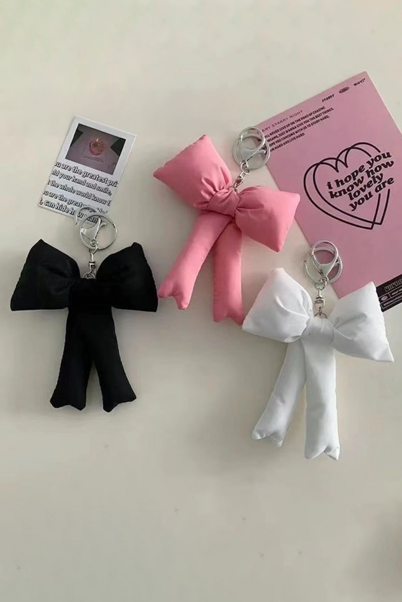 Pink Puff Bow Bag Charm Cute Keychain