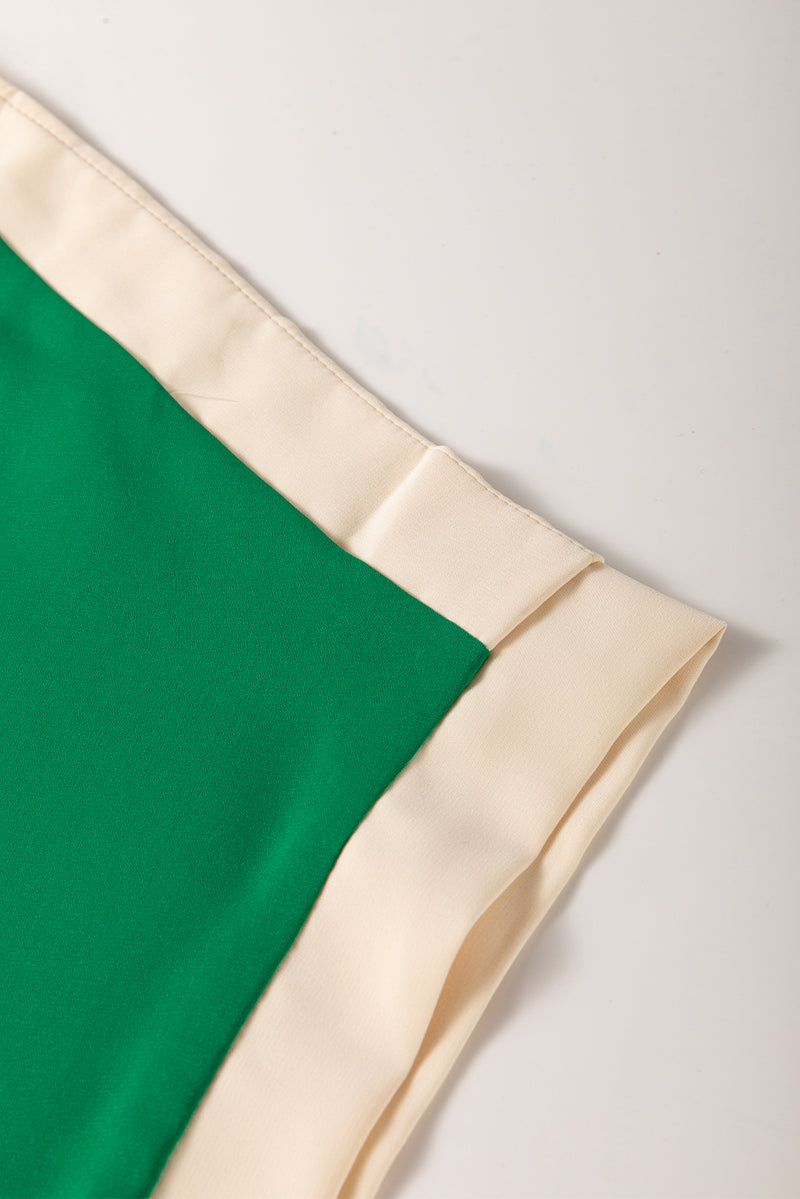 Green Colorblock Batwing Sleeve Boat Neck Blouse