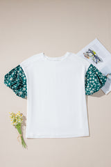 White Daisy Floral Patchwork Drop Sleeve Oversized Top