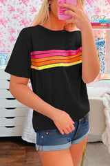 Beau Blue Colorful Striped Casual Tee