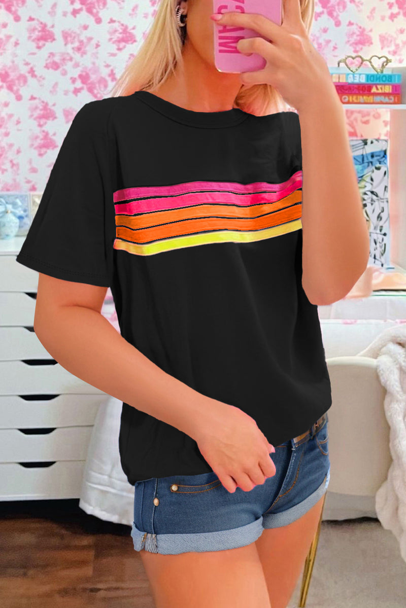 Beau Blue Colorful Striped Casual Tee