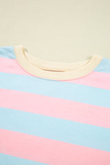 Sky Blue Stripe Colorblock Plus Size Sweatshirt