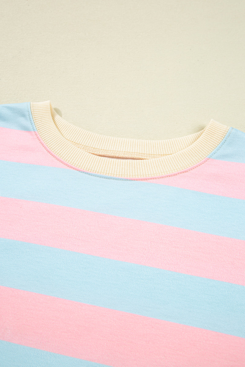 Sky Blue Stripe Colorblock Plus Size Sweatshirt