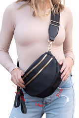 Pink Wide Strap Double Zipper Crossbody Bag