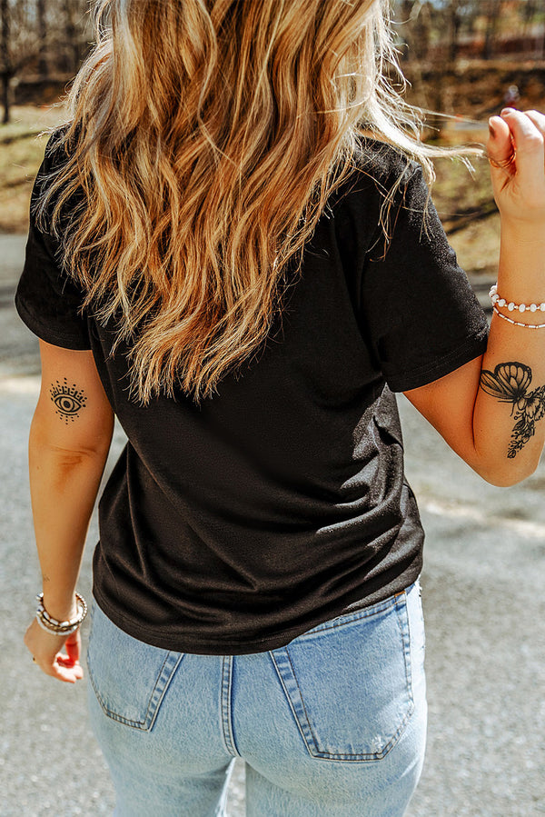 Black Sequin football Helmet Graphic Crewneck T Shirt