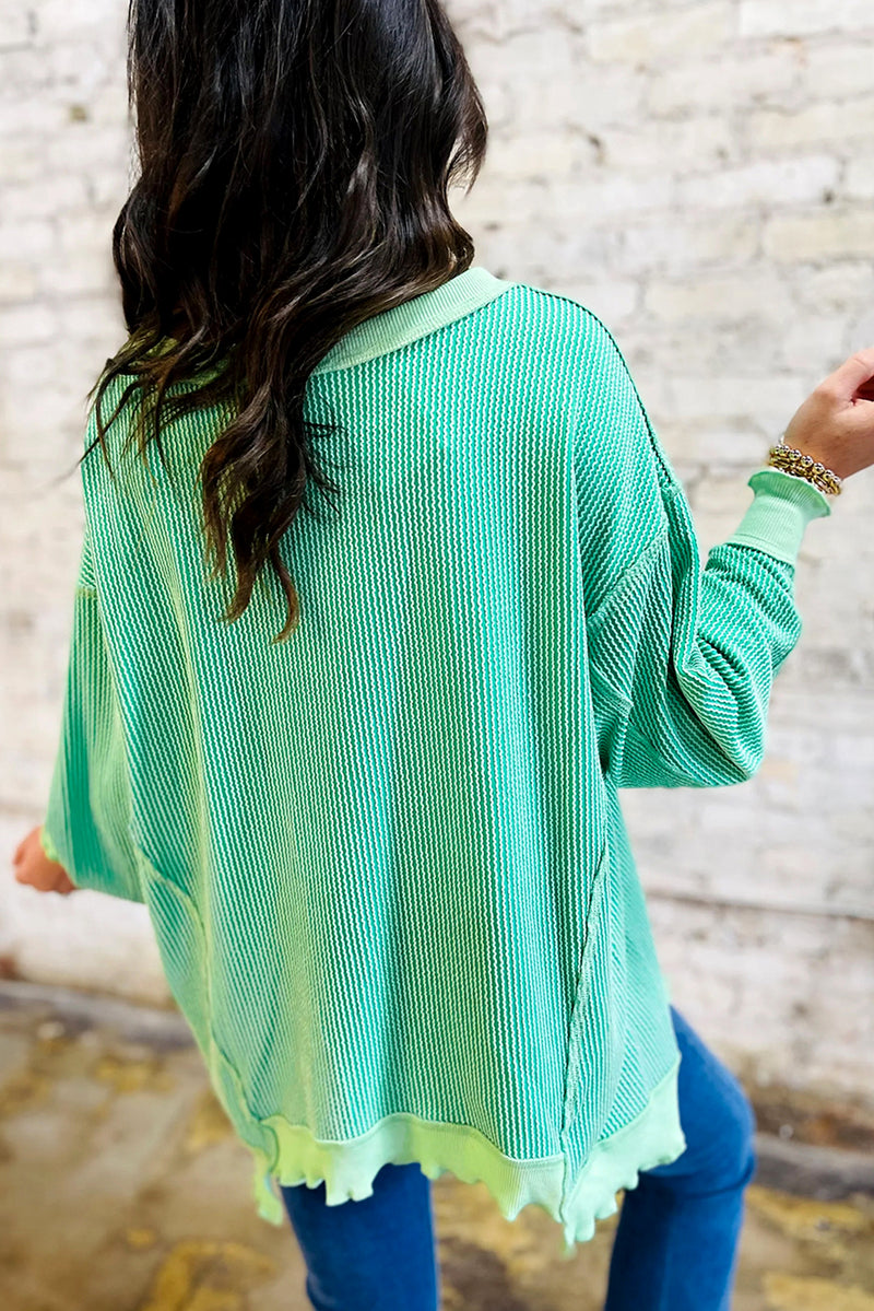 Myosotis Twisted Ribbed Seamed Patchwork Long Sleeve Top