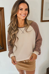 Camel Waffle Color Block Raglan Sleeve Top