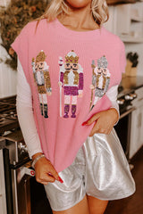 Gossamer Pink Nutcracker Sequin Graphic Short Sleeve Sweater