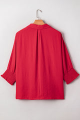 Fiery Red Plus Size Shirred Cuff Dolman Oversized Tunic Blouse