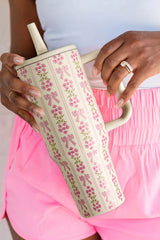 White Bow and Flower Striped 40oz Tumbler Cup