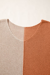 Chestnut Color Block Knit V Neck Loose Sweater