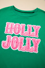 Sea Green HOLLY JOLLY Letter Christmas Holiday Sweatshirt
