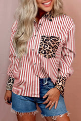 Black Leopard and Striped Patchwork Button Shirt