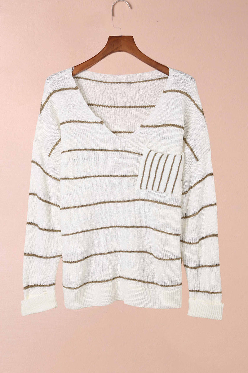 Striped V-Neck Drop Shoulder Sweater