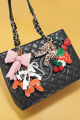 Pink Puff Bow Bag Charm Cute Keychain