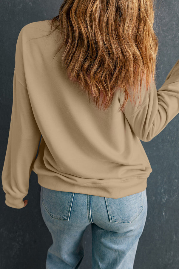 Khaki Sequin Mallard Duck Graphic Sequins Patch Baggy Sweatshirt