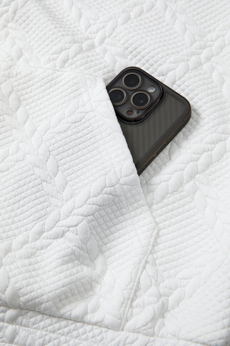 White Lattice Texture Kangaroo Pocket Hoodie