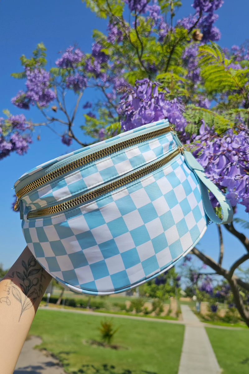 Fiery Red Checkered Print Wide Strap Large Crossbody Bag