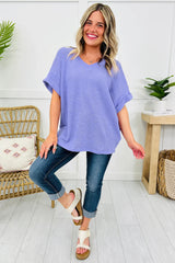 Wisteria Waffle V Neck Short Sleeve Knit Top
