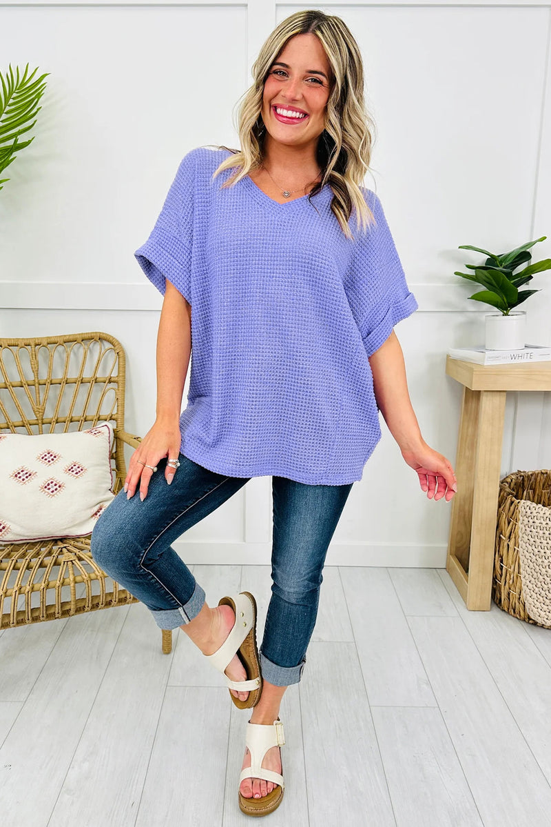 Wisteria Waffle V Neck Short Sleeve Knit Top