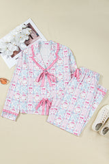 Pink Bow Wreath Pattern Christmas Holiday Bow Tie Front Pajama Set