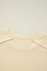 Beige Plain Exposed Seam Round Neck Pullover Sweatshirt