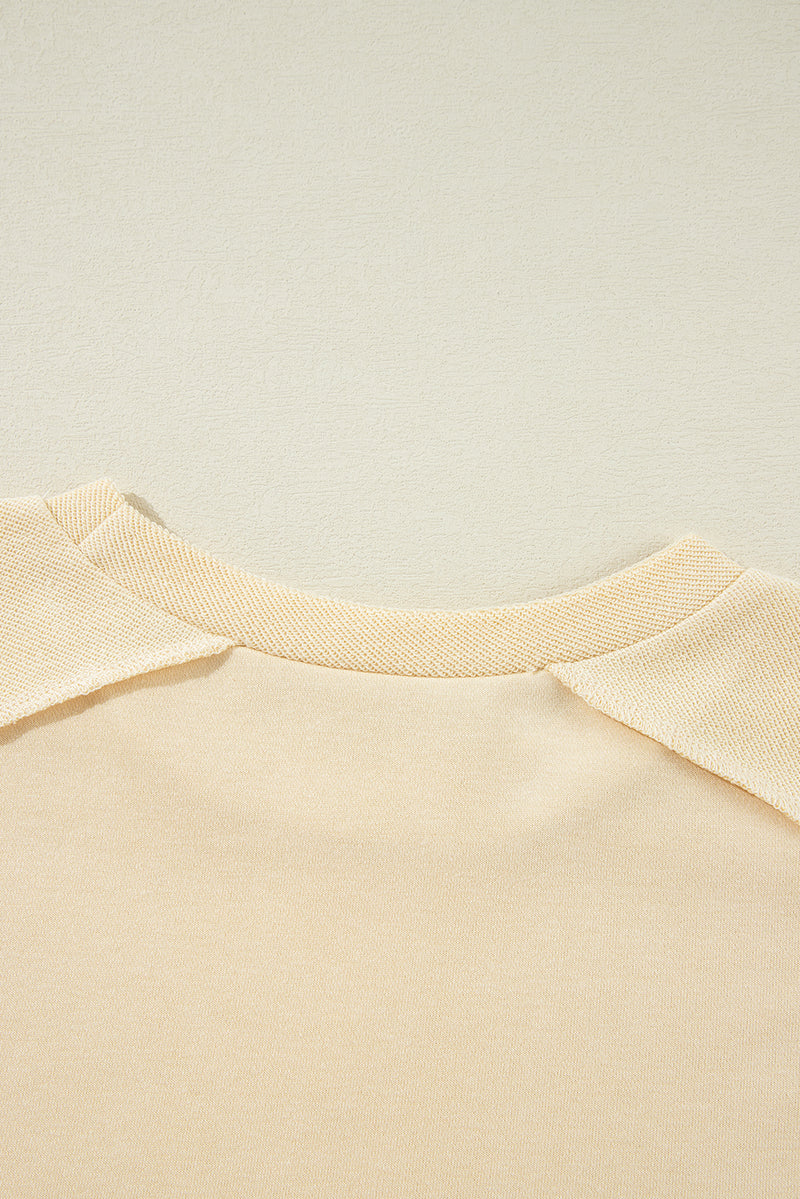 Beige Plain Exposed Seam Round Neck Pullover Sweatshirt