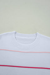 Beau Blue Colorblock Striped Half Sleeve Drop Shoulder Sweater