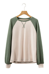 Mist Green Waffle Color Block Raglan Sleeve Top