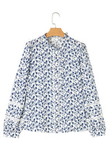 Khaki Printed Floral Print Lace Detail Puff Sleeve Fall Shirt