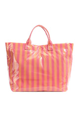 Blackish Green Glossy Striped Vinyl Large Tote Bag