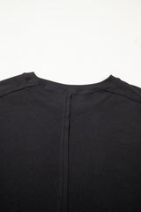 Black Solid Color Bow Textured Patchwork Long Sleeve Tee
