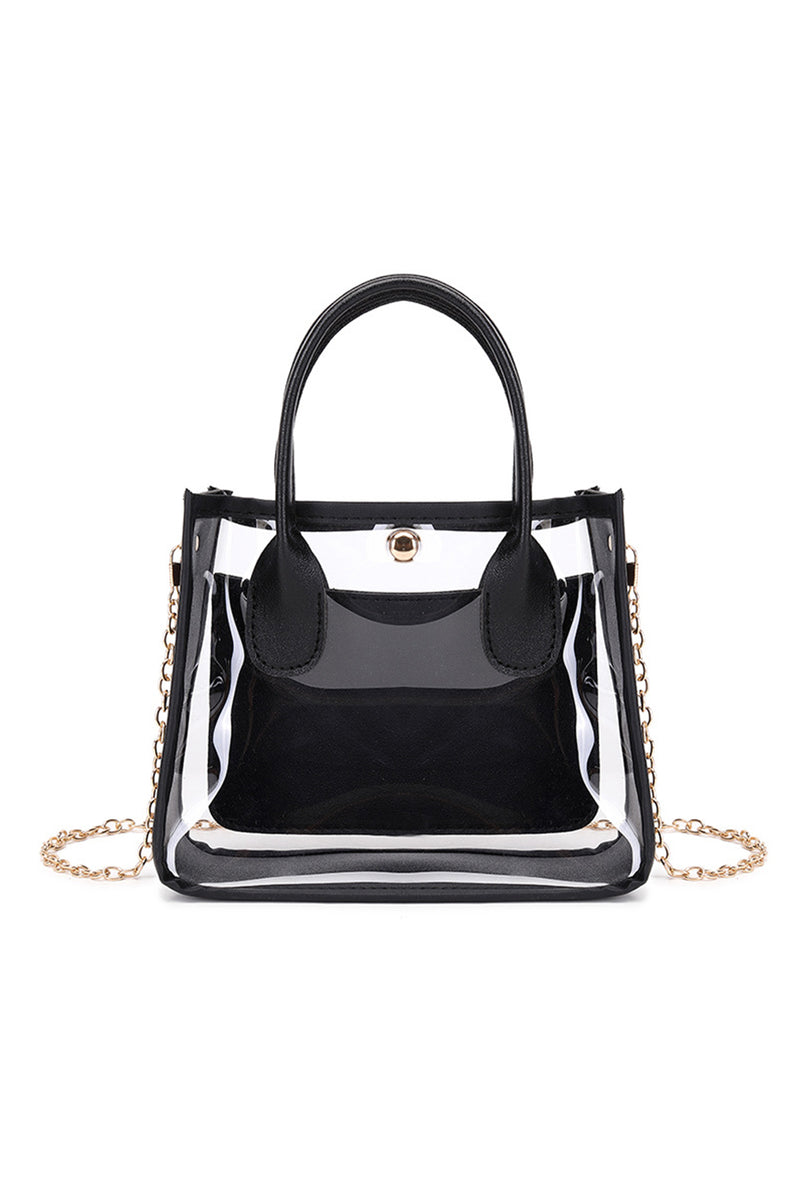 Black PVC PU Leather Chain Strap Clear Shoulder Bag