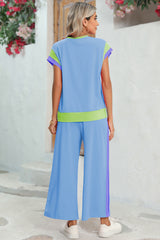 Racing Red Color Block Detail Casual Two-piece Set