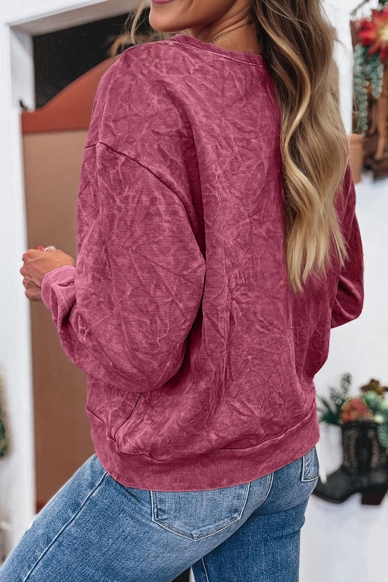 Sea Green  saved by grace Letter Embroidery Mineral Wash Loose Sweatshirt