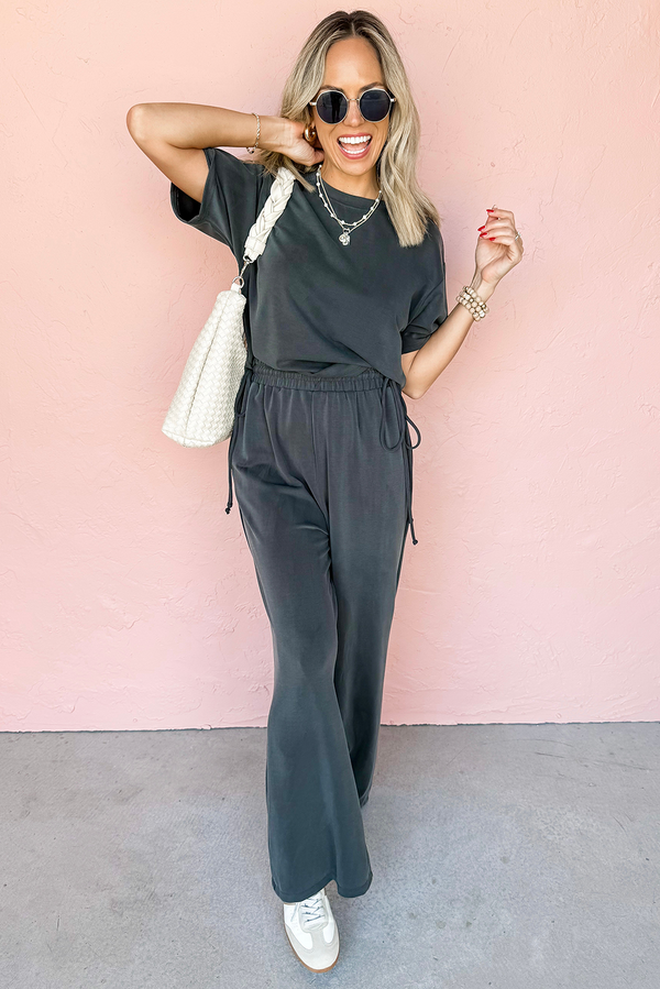Dark Grey Crewneck Tee and Loose Pants Set