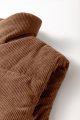 Beige Corduroy Stand Neck Zipped Puffer Vest