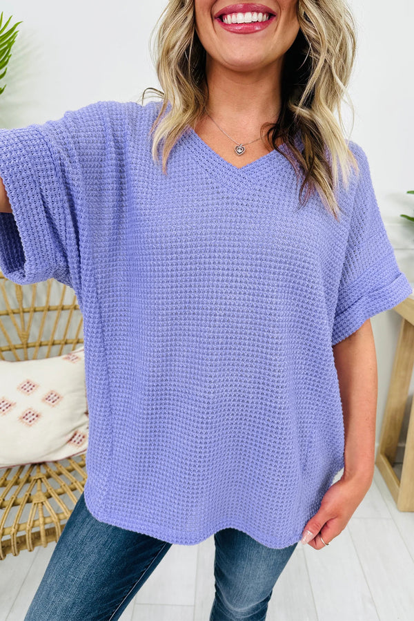 Wisteria Waffle V Neck Short Sleeve Knit Top