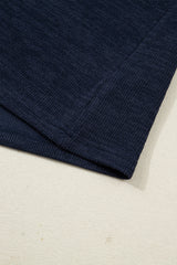 Navy Blue Ribbed Contrast Leopard Patchwork Short Sleeve Top