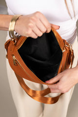Parchment PU Leather Double Zipper Crossbody Bag