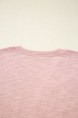Light Pink Notch V Neck Batwing Sleeve Patchwork Blouse