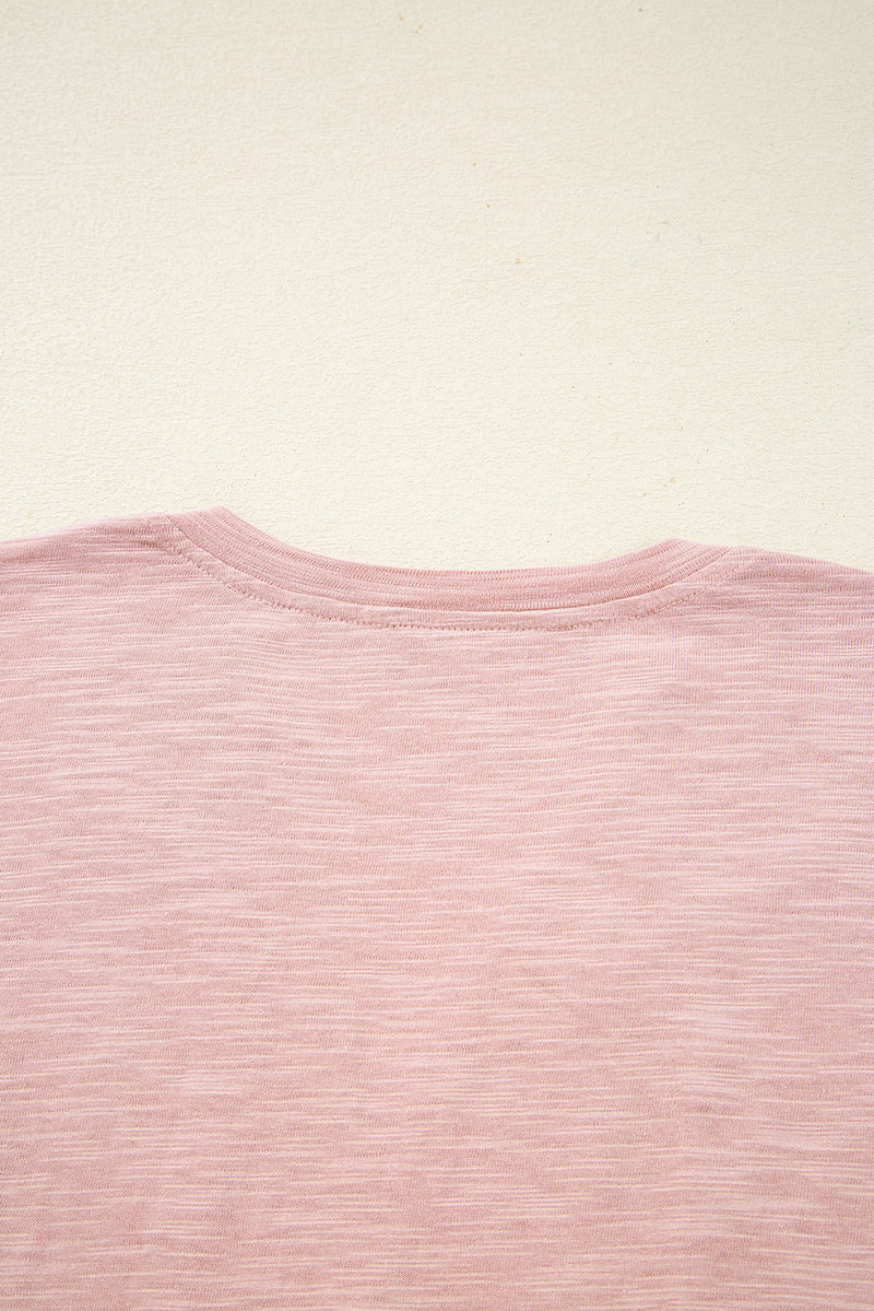 Light Pink Notch V Neck Batwing Sleeve Patchwork Blouse