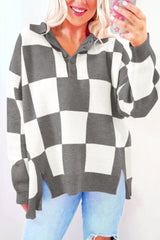 Sky Blue Checkered Button Collared Sweater
