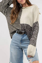 Pink Patchwork Tie Back Drop Shoulder Knit Sweater