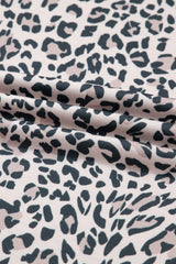 Khaki Leopard Print Contrast V Neck Varsity Stripe Detail Long Sleeve Top
